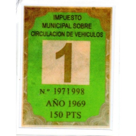 Adhesivo impuesto municipal de circulacion 1969